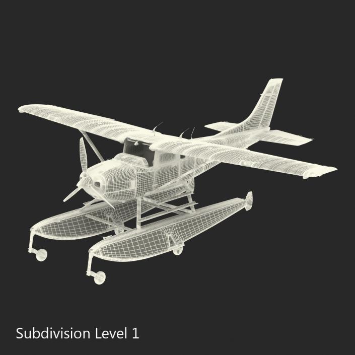 Cessna 182 Skylane on Floats Rigged Red 3D model