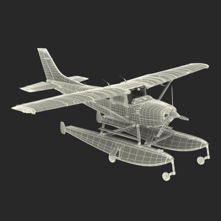 Cessna 182 Skylane on Floats Rigged Red 3D model