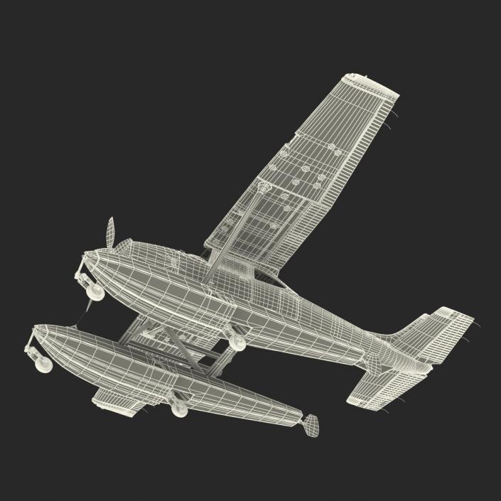 Cessna 182 Skylane on Floats Rigged Red 3D model