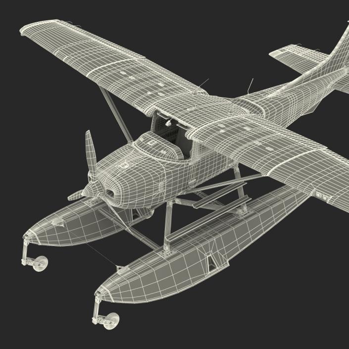 Cessna 182 Skylane on Floats Rigged Red 3D model