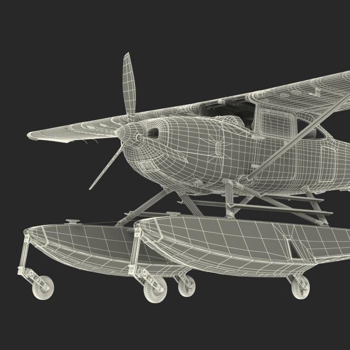 Cessna 182 Skylane on Floats Rigged Red 3D model