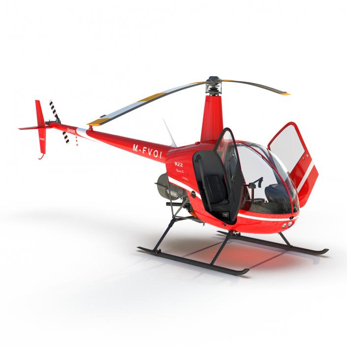 Helicopter Robinson R22 Rigged Red 3D model