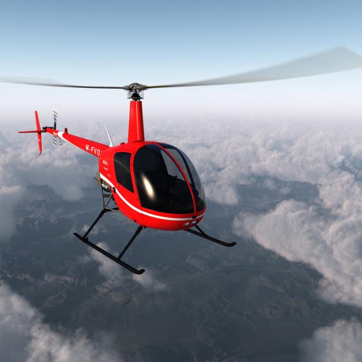 Helicopter Robinson R22 Rigged Red 3D model