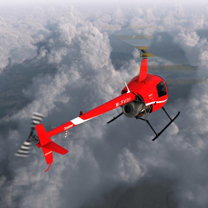 Helicopter Robinson R22 Rigged Red 3D model