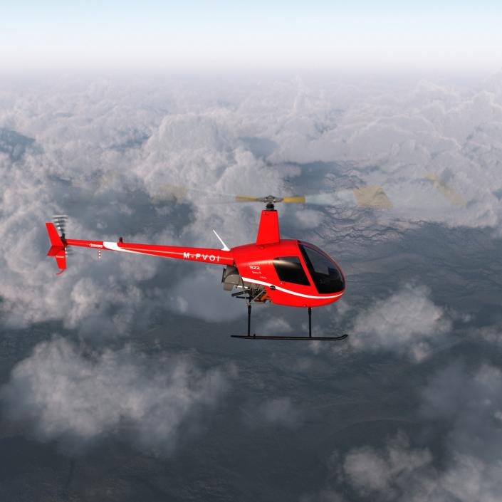 Helicopter Robinson R22 Rigged Red 3D model