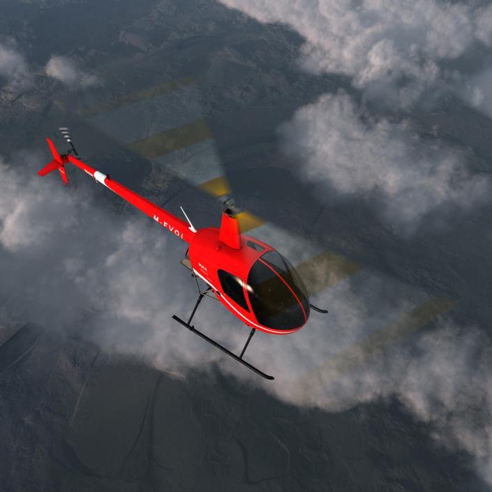 Helicopter Robinson R22 Rigged Red 3D model