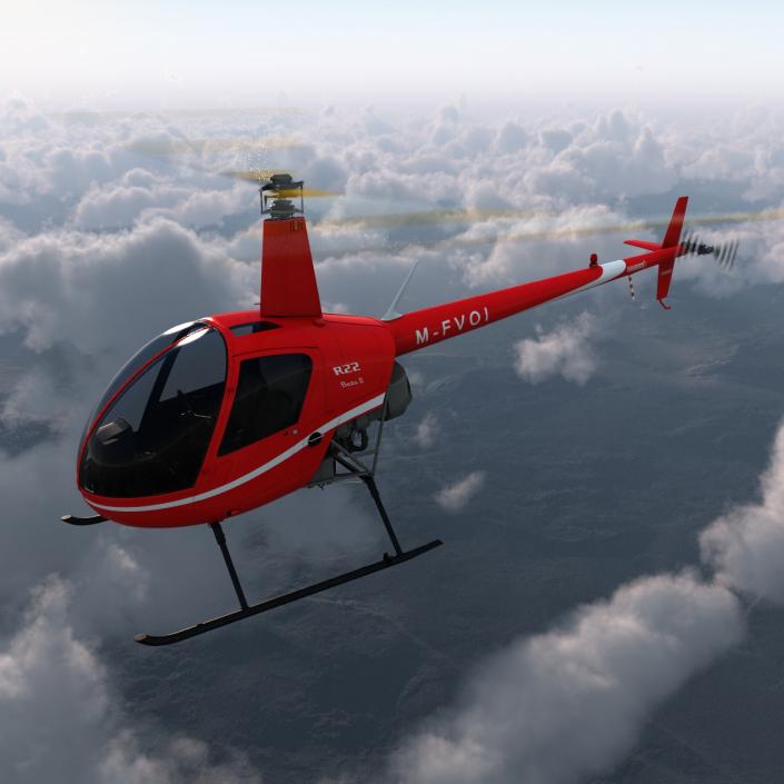 Helicopter Robinson R22 Rigged Red 3D model