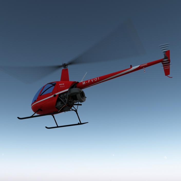 Helicopter Robinson R22 Rigged Red 3D model