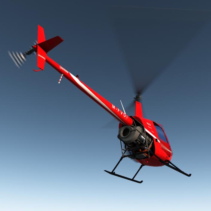 Helicopter Robinson R22 Rigged Red 3D model