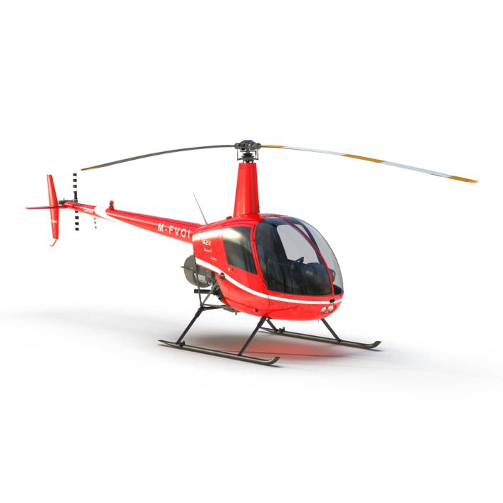 Helicopter Robinson R22 Rigged Red 3D model