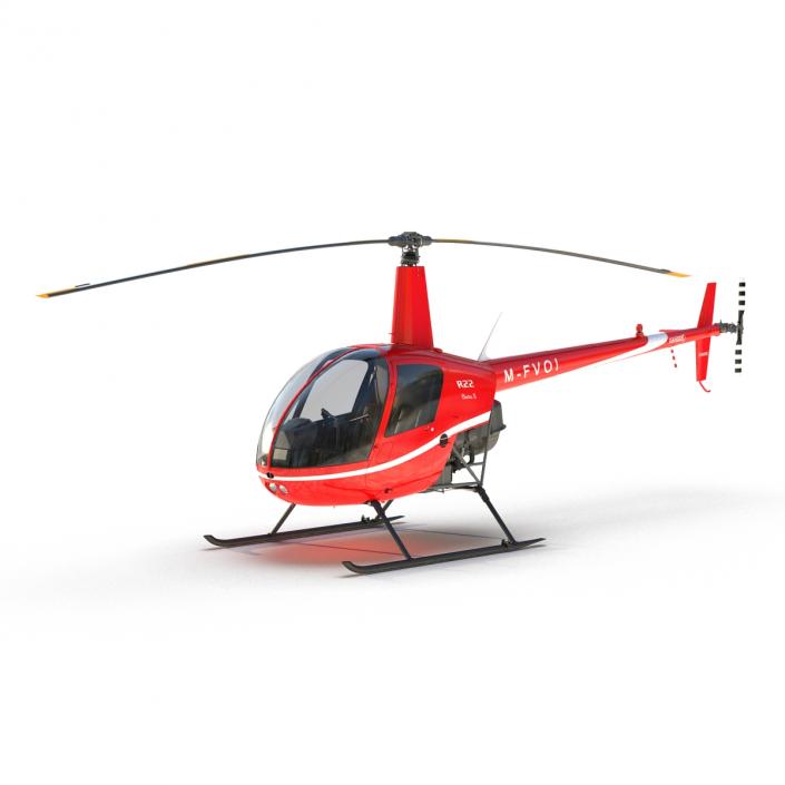 Helicopter Robinson R22 Rigged Red 3D model