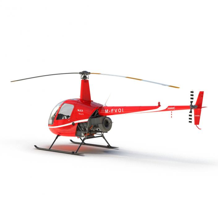 Helicopter Robinson R22 Rigged Red 3D model