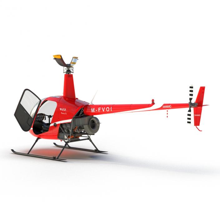 Helicopter Robinson R22 Rigged Red 3D model