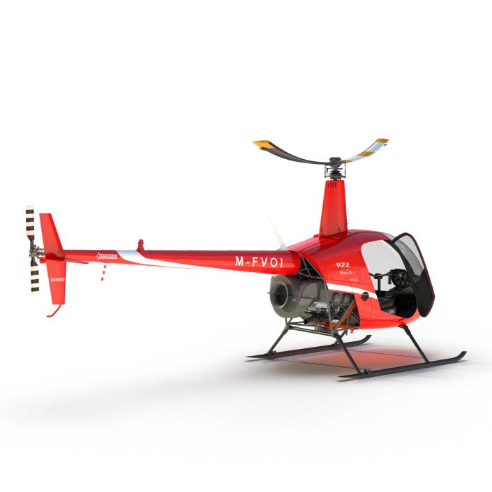 Helicopter Robinson R22 Rigged Red 3D model