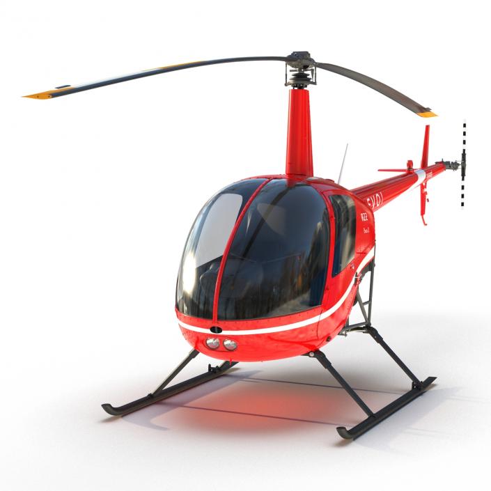 Helicopter Robinson R22 Rigged Red 3D model