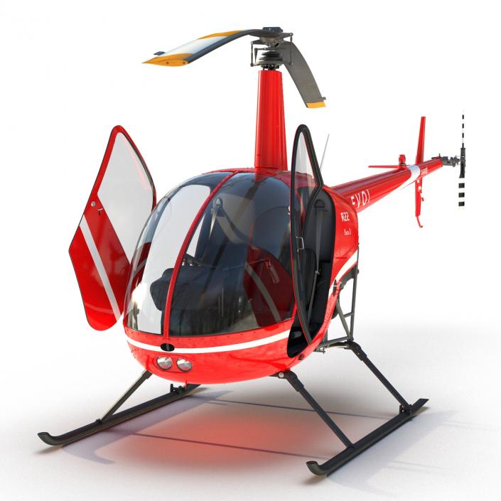 Helicopter Robinson R22 Rigged Red 3D model