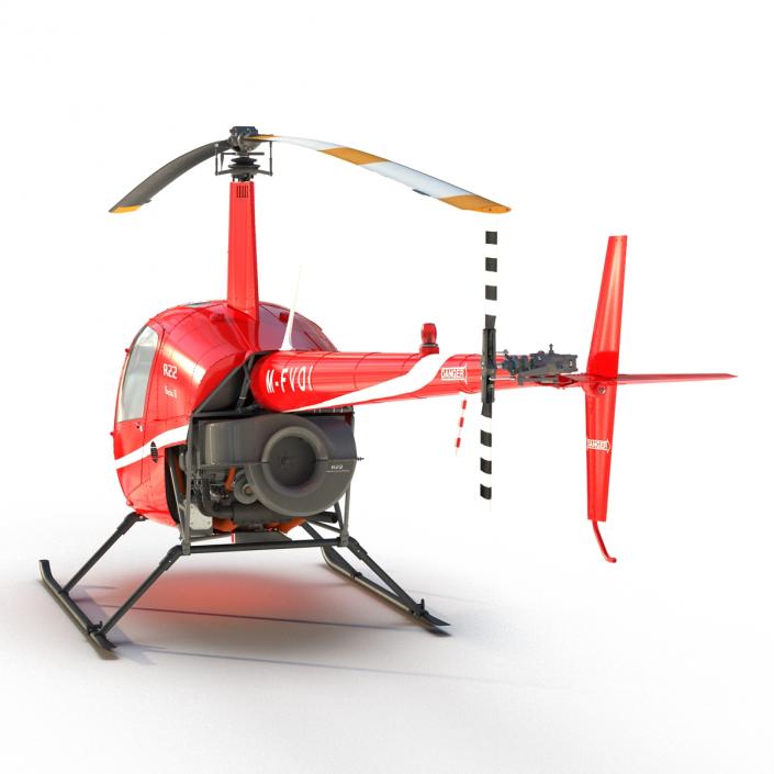 Helicopter Robinson R22 Rigged Red 3D model