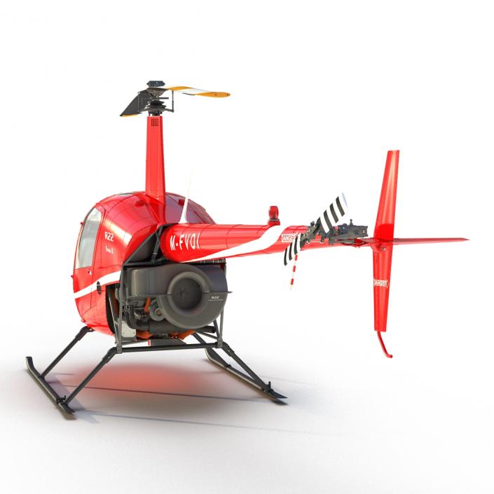 Helicopter Robinson R22 Rigged Red 3D model