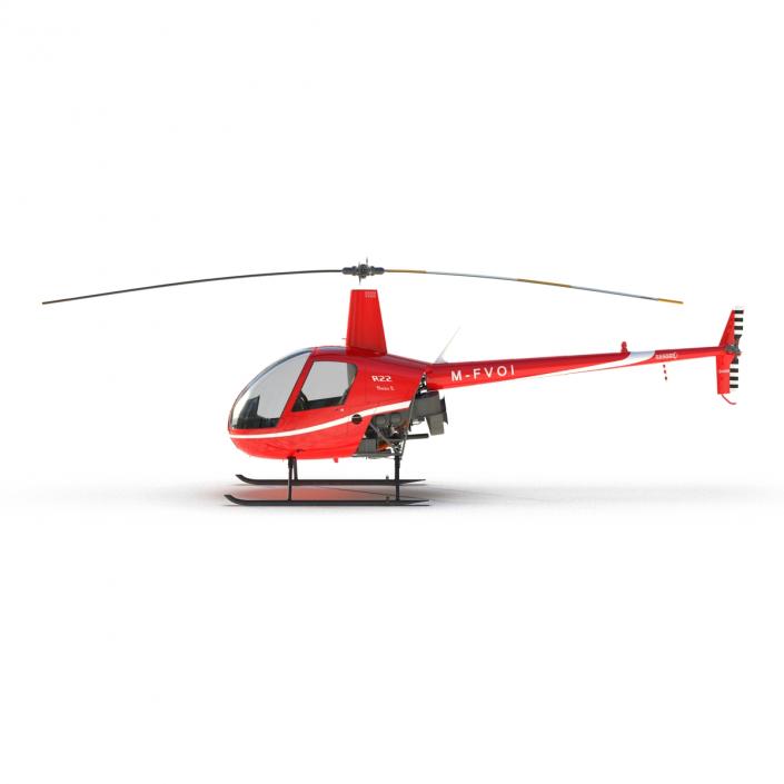 Helicopter Robinson R22 Rigged Red 3D model