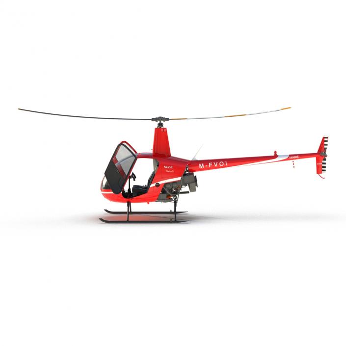 Helicopter Robinson R22 Rigged Red 3D model