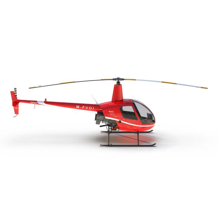 Helicopter Robinson R22 Rigged Red 3D model