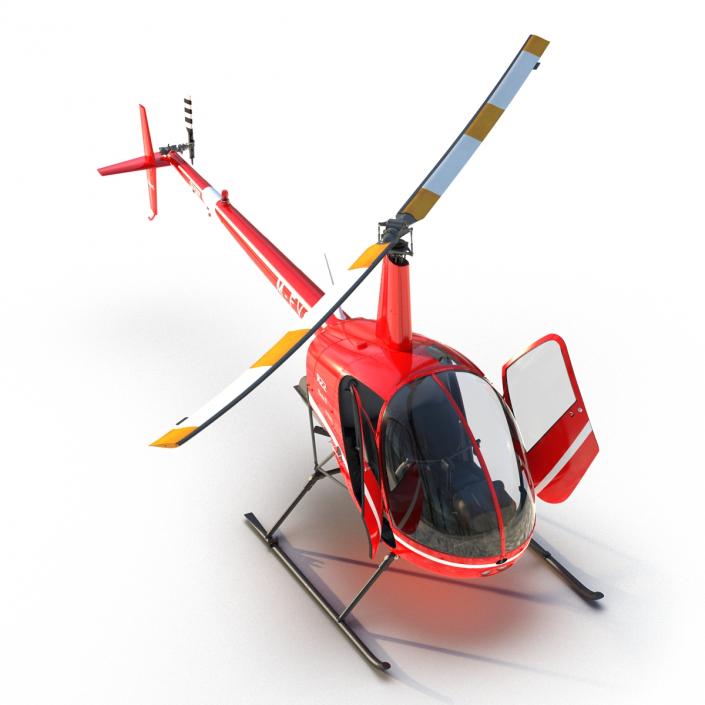 Helicopter Robinson R22 Rigged Red 3D model