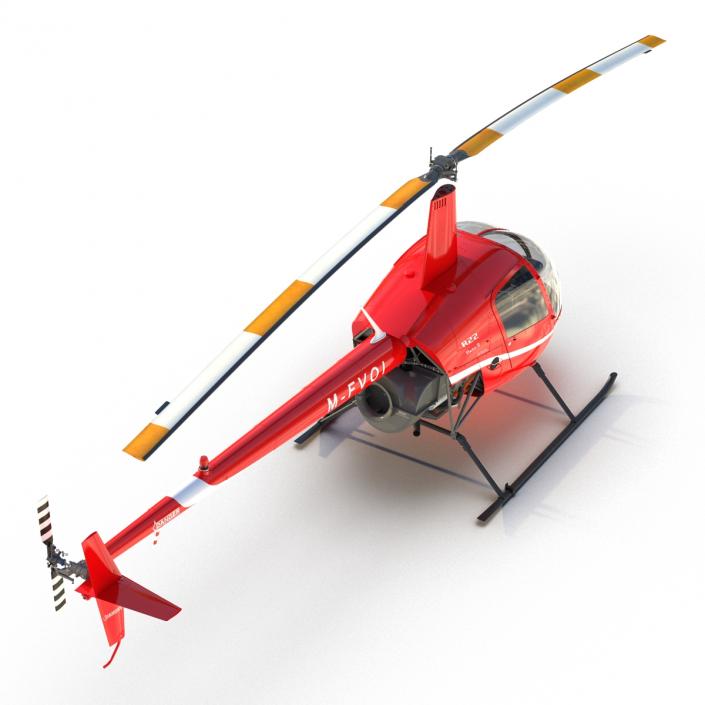 Helicopter Robinson R22 Rigged Red 3D model