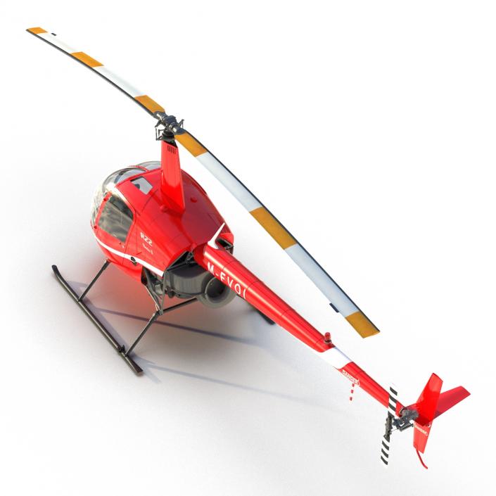 Helicopter Robinson R22 Rigged Red 3D model