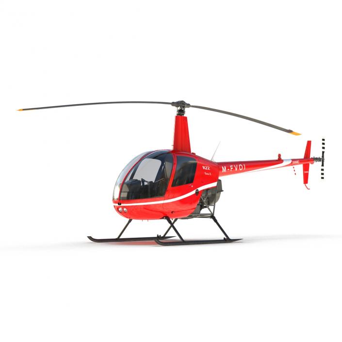 Helicopter Robinson R22 Rigged Red 3D model