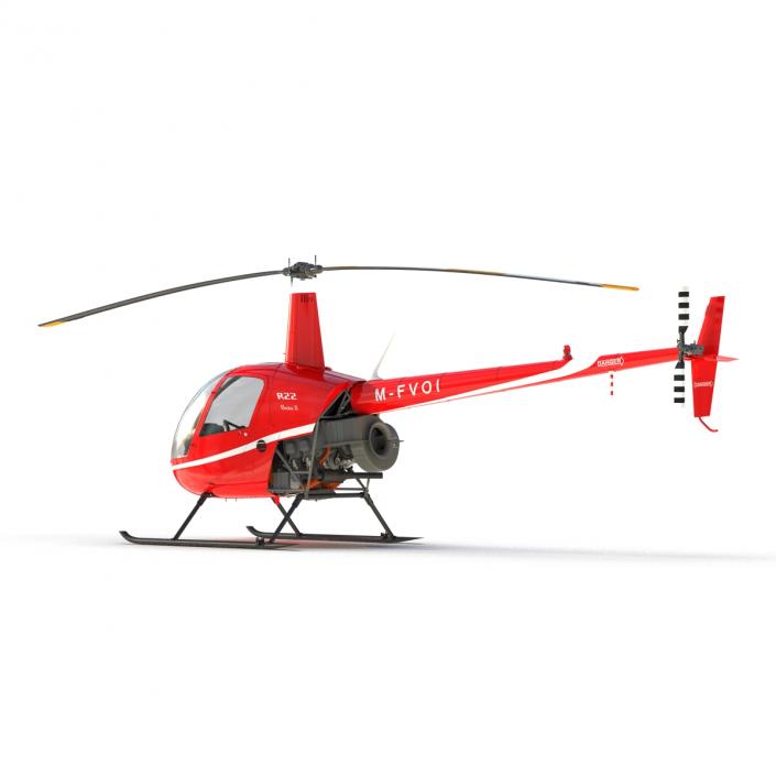 Helicopter Robinson R22 Rigged Red 3D model