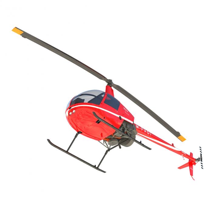 Helicopter Robinson R22 Rigged Red 3D model