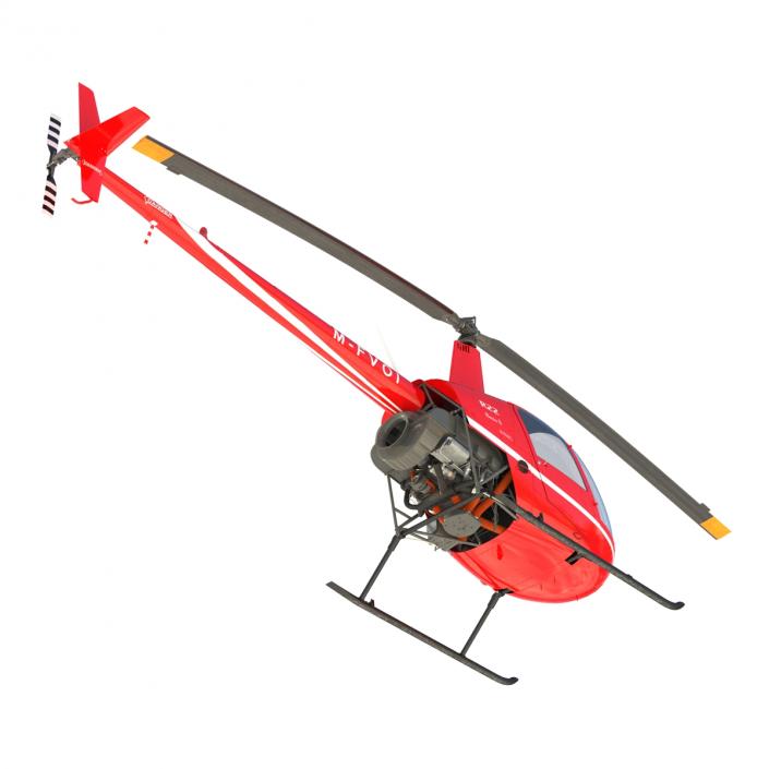 Helicopter Robinson R22 Rigged Red 3D model