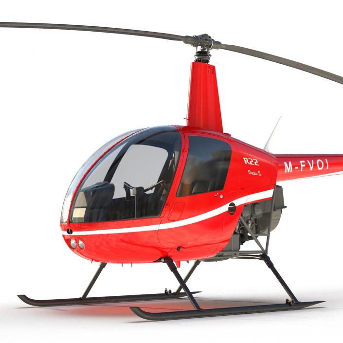 Helicopter Robinson R22 Rigged Red 3D model