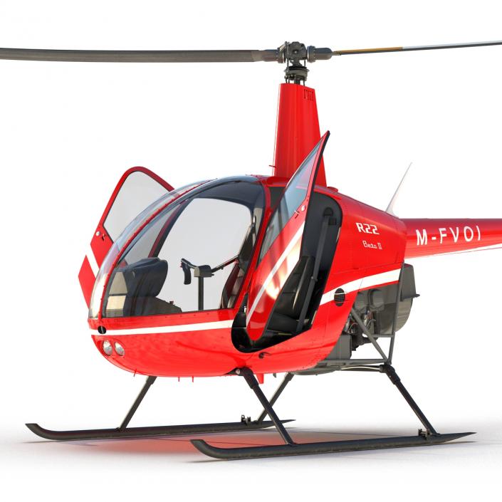 Helicopter Robinson R22 Rigged Red 3D model