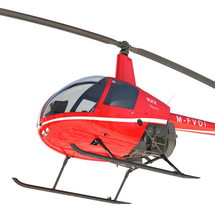 Helicopter Robinson R22 Rigged Red 3D model