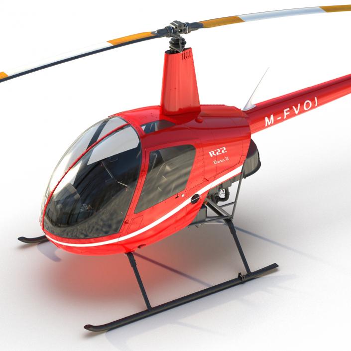 Helicopter Robinson R22 Rigged Red 3D model