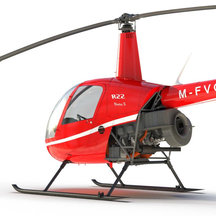 Helicopter Robinson R22 Rigged Red 3D model