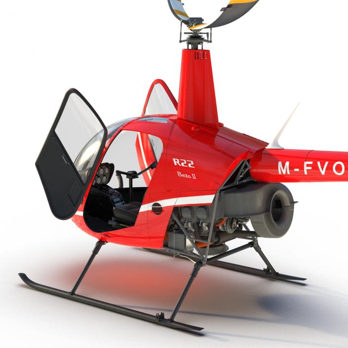 Helicopter Robinson R22 Rigged Red 3D model