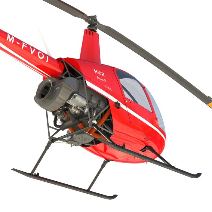 Helicopter Robinson R22 Rigged Red 3D model