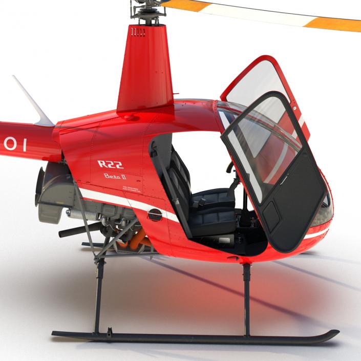 Helicopter Robinson R22 Rigged Red 3D model