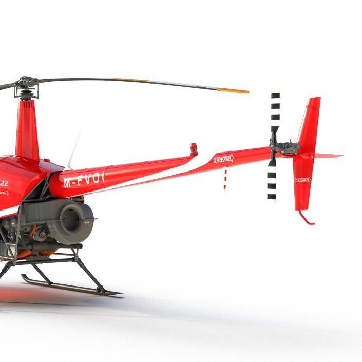 Helicopter Robinson R22 Rigged Red 3D model