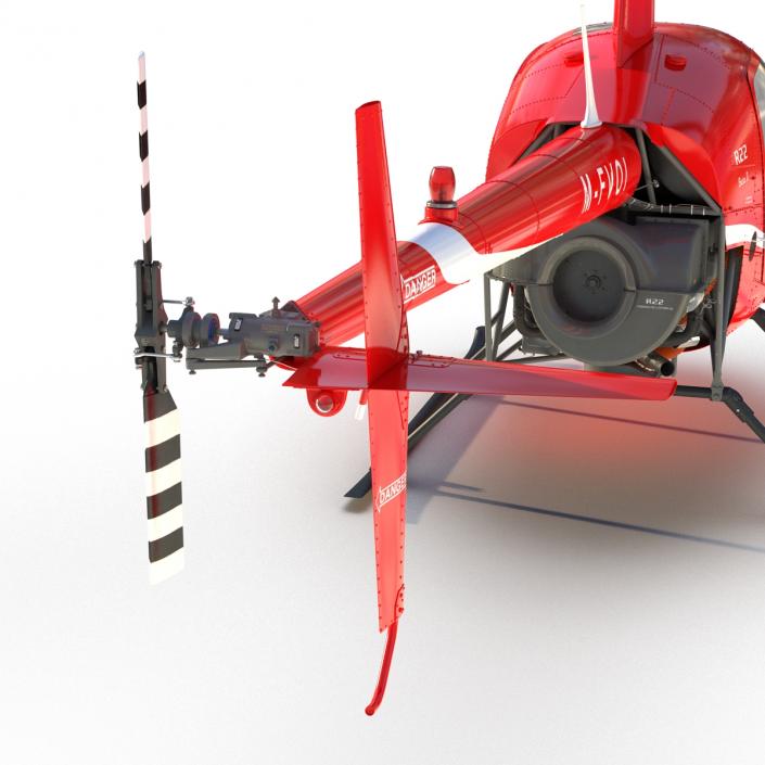 Helicopter Robinson R22 Rigged Red 3D model