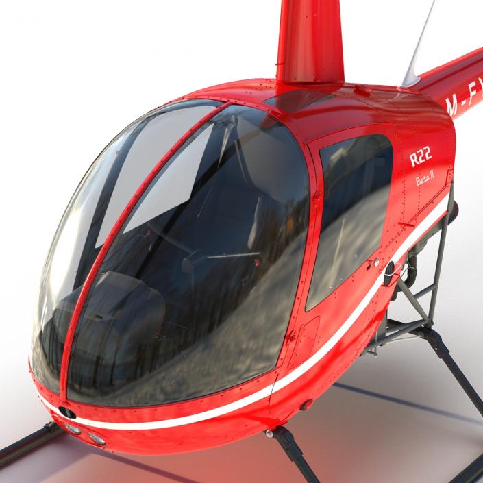 Helicopter Robinson R22 Rigged Red 3D model