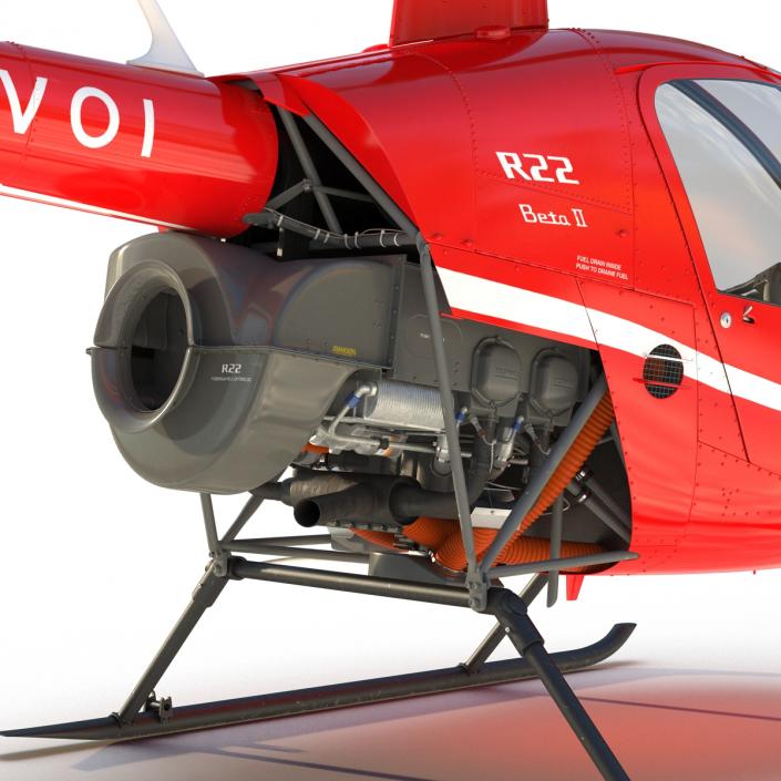 Helicopter Robinson R22 Rigged Red 3D model