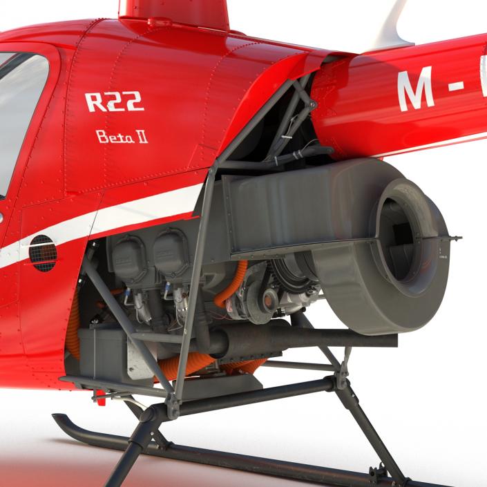 Helicopter Robinson R22 Rigged Red 3D model