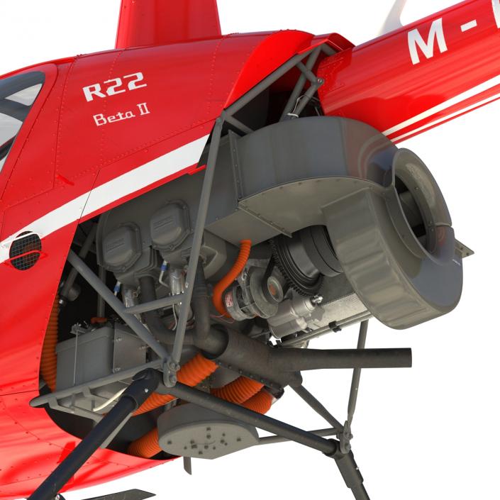 Helicopter Robinson R22 Rigged Red 3D model