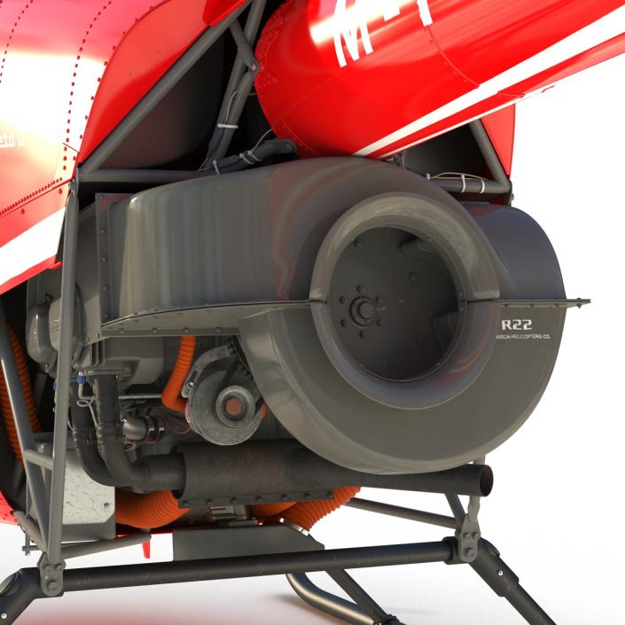 Helicopter Robinson R22 Rigged Red 3D model