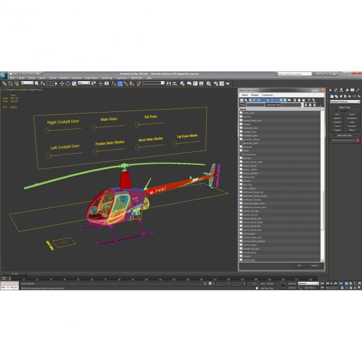 Helicopter Robinson R22 Rigged Red 3D model