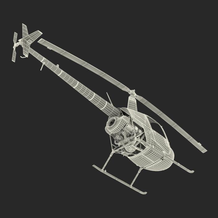 Helicopter Robinson R22 Rigged Red 3D model