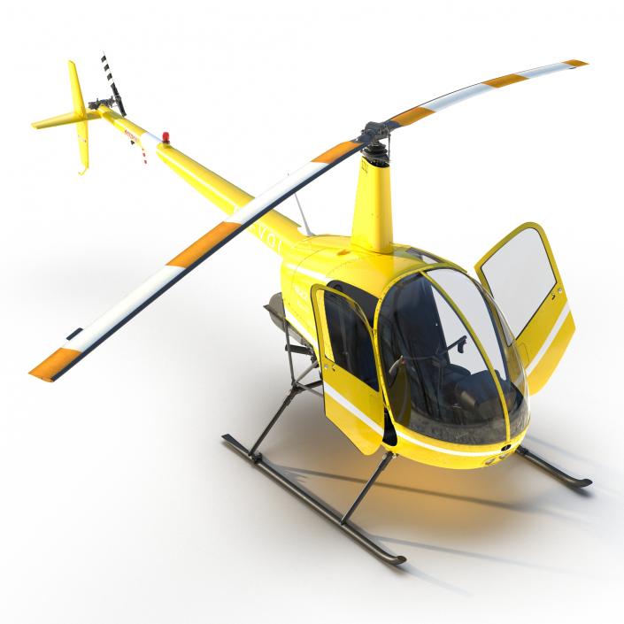 Helicopter Robinson R22 Rigged Yellow 3D